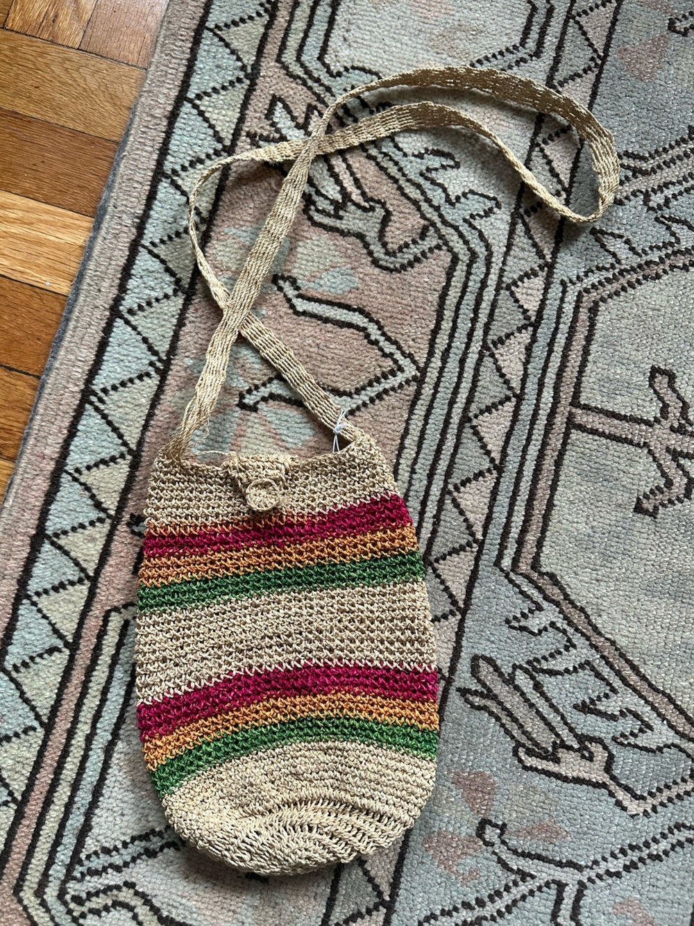 Striped straw crossbody bag